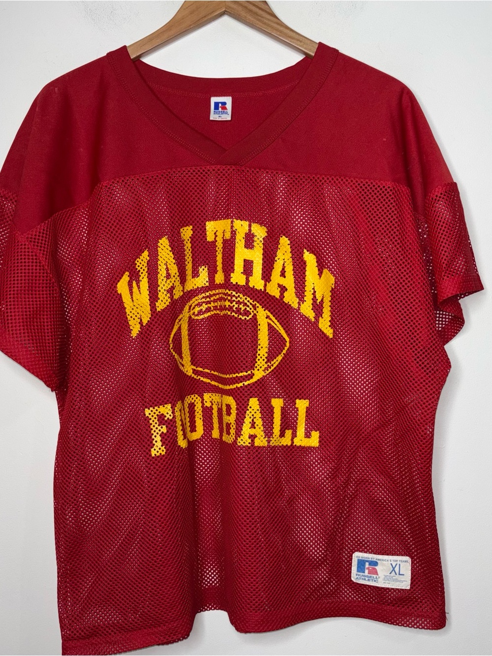 Vintage 90s Russell Athletic Mesh Waltham Football Jersey Red Yellow Size XL